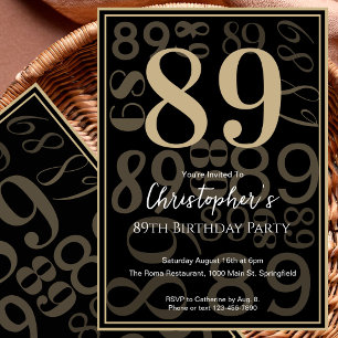 Modern Black Gold 89th Birthday Invitation For Him