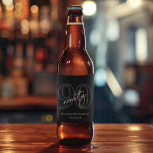 Modern Black Gold 90th Birthday Party Beer Bottle Label