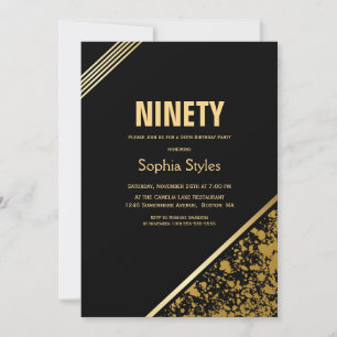Modern Black Gold 90th Birthday Party Invitation