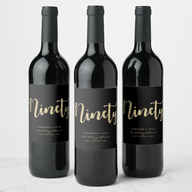 Modern Black & Gold 90th Birthday Personalised Wine Label (Bottles)