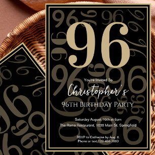 Modern Black Gold 96th Birthday Invitation For Him