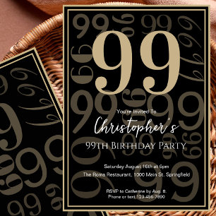 Modern Black Gold 99th Birthday Invitation For Him