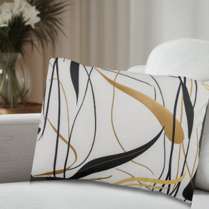 Modern Black & Gold Abstract Line Decorative Cushion