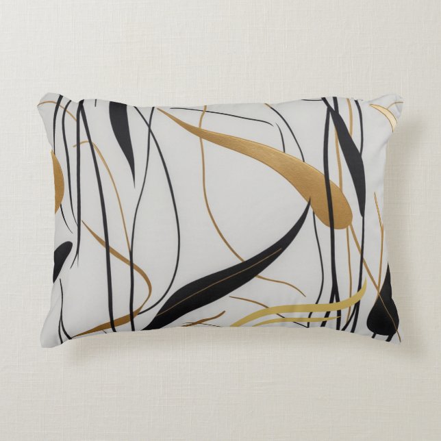 Modern Black & Gold Abstract Line  Decorative Cushion (Front)