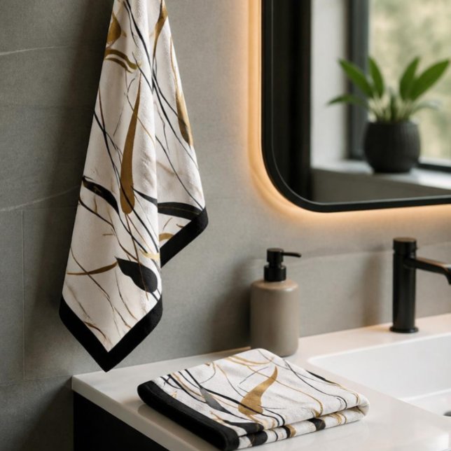 Modern Black & Gold Abstract Line wash cloth (Creator Uploaded)