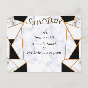 Modern Black Gold Abstract on White Marble Announcement Postcard