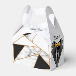 Modern Black Gold Abstract on White Marble Favour Box