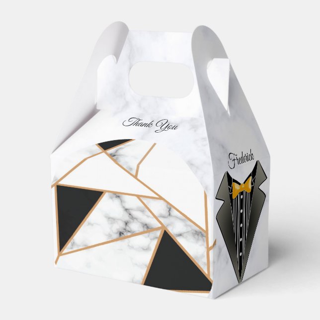 Modern Black Gold Abstract on White Marble Favour Box (Front Side)