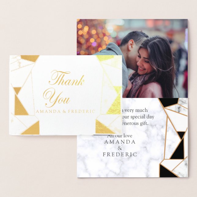 Modern Black Gold Abstract on White Marble Foil Card (Display)