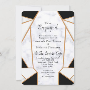Modern Black Gold Abstract on White Marble Invitation