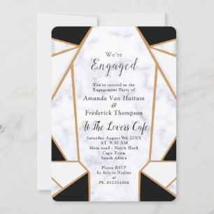Modern Black Gold Abstract on White Marble Invitation