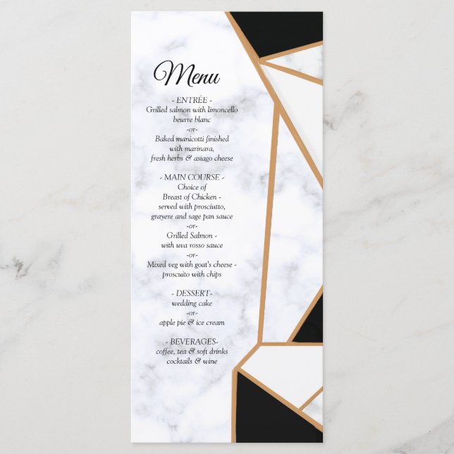 Modern Black Gold Abstract on White Marble Menu (Front)