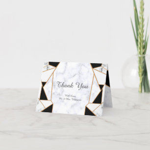 Modern Black Gold Abstract on White Marble Thank You Card