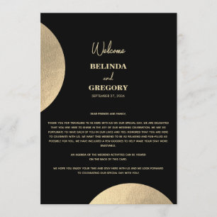 Modern Black & Gold Abstract Wedding Itinerary Programme