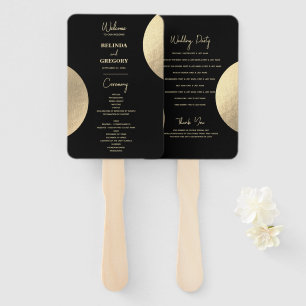 Modern Black & Gold Abstract Wedding Program Hand Fan