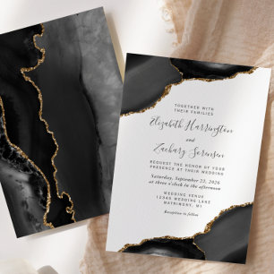 Modern Black Gold Agate Corners Wedding Invitation