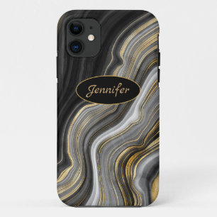 Modern Black & Gold Agate Crystal Personalise Case-Mate iPhone Case