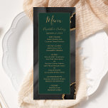 Modern Black Gold Agate Emerald Green Wedding Menu<br><div class="desc">This elegant,  modern wedding menu features a watercolor black agate background trimmed with gold faux glitter. The text appears in elegant gold-coloured handwriting and copperplate fonts on an emerald green rectangle. The black agate design is repeated on the reverse.</div>