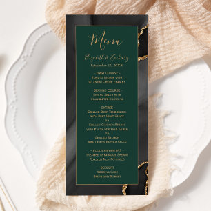 Modern Black Gold Agate Emerald Green Wedding Menu