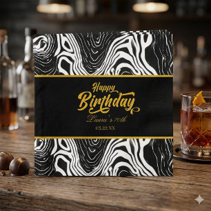 Modern Black & Gold Agate Happy Birthday Napkin