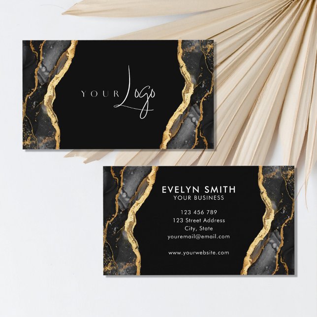 Modern Black Gold Agate Logo Business Card (Creator Uploaded)