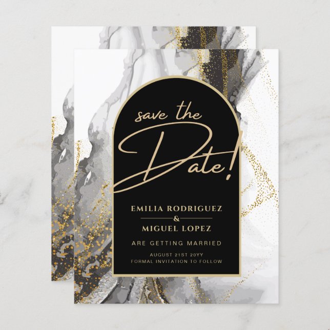 Modern Black Gold Agate Marble Glitter Wedding (Front/Back)