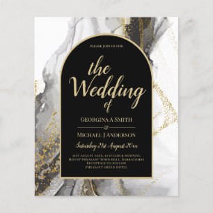 Modern Black Gold Agate Marble Glitter Wedding Flyer