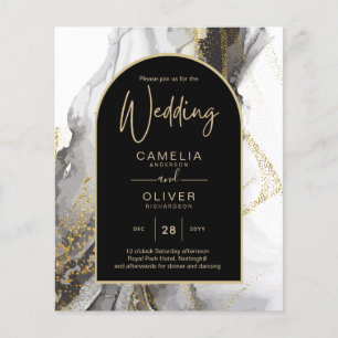 Modern Black Gold Agate Marble Glitter Wedding Flyer