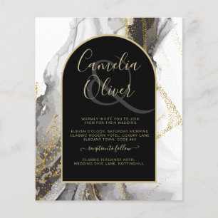 Modern Black Gold Agate Marble Glitter Wedding Flyer