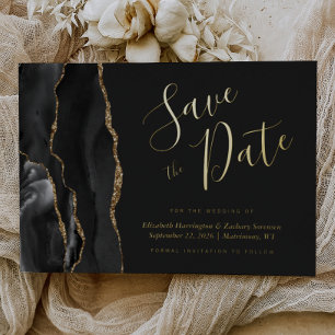 Modern Black Gold Agate Save the Date