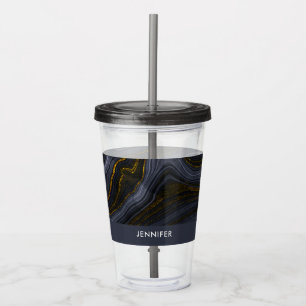Modern Black & Gold Agate Stone Abstract Acrylic Tumbler