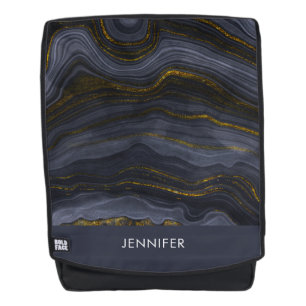 Modern Black & Gold Agate Stone Abstract Backpack