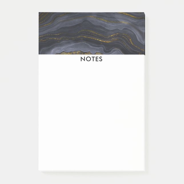 Modern Black & Gold Agate Stone Abstract Post-it Notes (Front)