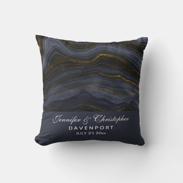 Modern Black & Gold Agate Stone Abstract Wedding Cushion (Front)