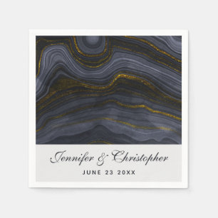 Modern Black & Gold Agate Stone Abstract Wedding Napkin
