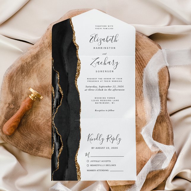 Modern Black Gold Agate Wedding All In One Invitation (Creator Uploaded)