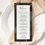 Modern Black Gold Agate Wedding Menu<br><div class="desc">This elegant,  modern wedding menu features a watercolor black agate background trimmed with gold faux glitter. The text appears in elegant charcoal gray handwriting and copperplate fonts on a white rectangle. The agate design is repeated on the reverse.</div>