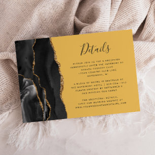 Modern Black Gold Agate Yellow Wedding Details Enclosure Card