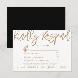 Modern Black, Gold and White Wedding RSVP Card
