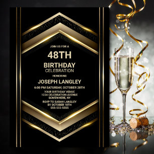 Modern Black Gold Any Age Birthday Party Invitation