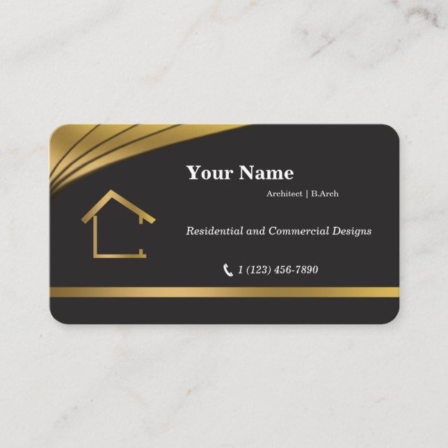 Modern Black Gold Architect Business Card (Front)