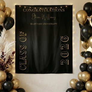 Modern Black Gold Art Deco Graduation Party  Tapestry