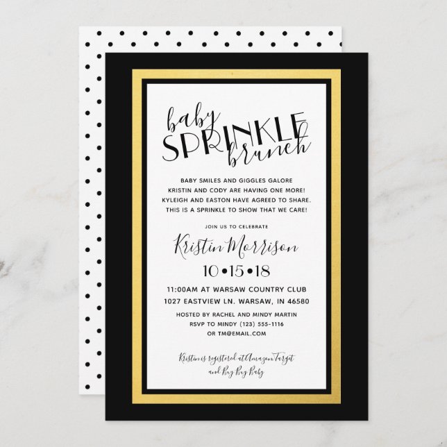 Modern Black Gold Baby Sprinkle Invitation (Front/Back)