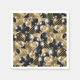 Modern Black Gold Balloon 50th Birthday Napkin