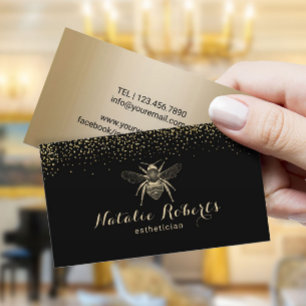 Modern Black & Gold Beauty Salon Bee Logo Business Card
