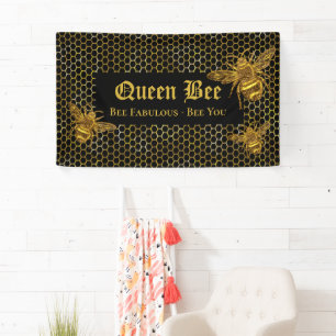 Modern Black Gold Bee Fabulous Bee You Queen Bee Banner