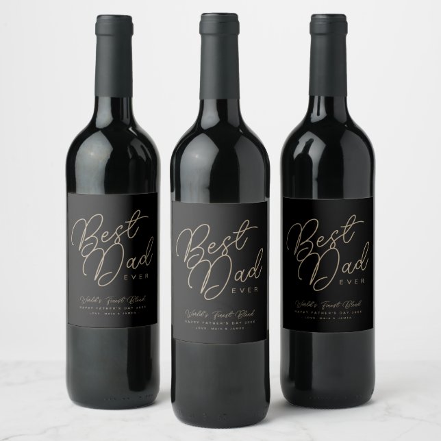 Modern Black & Gold"Best Dad Ever" Wine Label (Bottles)