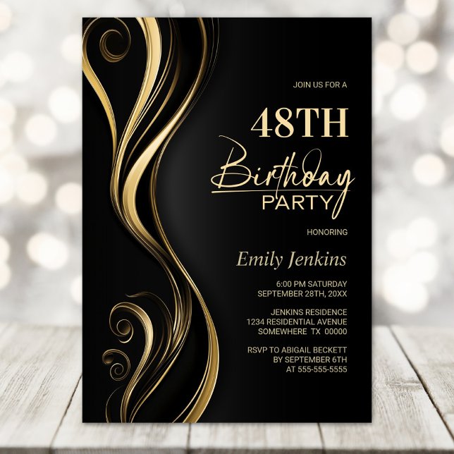 Modern Black Gold Birthday Party Invitation (Creator Uploaded)