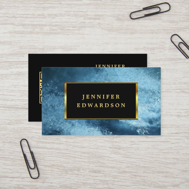 Modern black gold blue ice QR code professional Business Card (Front/Back In Situ)