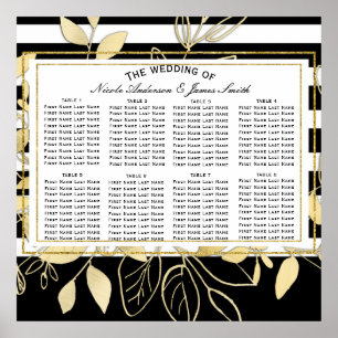 Modern Black Gold Botanical Glam Weddin Seat Chart